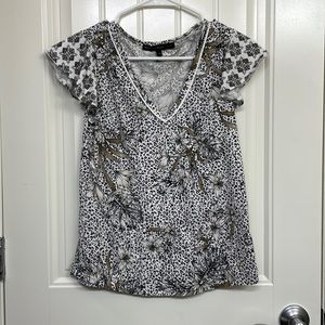 WHBM Ruffle Sleeve Top Cheetah Floral Print Size XS